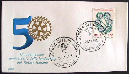 32227 - 1) 1973 - FDC. - Cinquantenario del Rotary italiano. Unif. n.1238
