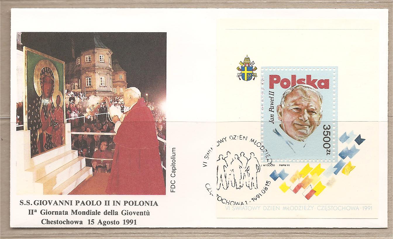 32508 - Polonia - busta con foglietto ed annullo speciale - Visita di S.S. Giovanni Paolo II alla II Giornata Mondiale della Giovetu - 1991
