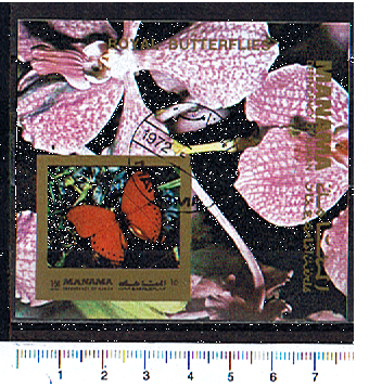 32892 - MANAMA	1972-2730F  Farfalla Royal e orchidea - Foglietto non dentellato completo timbrato - O.T.S. # 1084