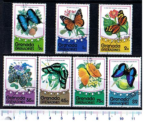 3307 - Grenada/Grenadines,  Anno 1975-3581,  Yvert 67/73  *  Farfalle soggetti diversi  -  7 valori serie completa timbrata