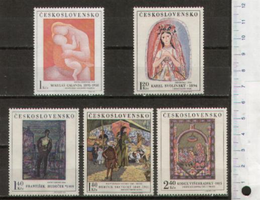 33171 - CECOSLOVACCHIA	1970- Yvert 1809-13 *  Dipinti famosi della Galleria Nazionale di Praga  -  5 valori serie completa nuova senza colla 	