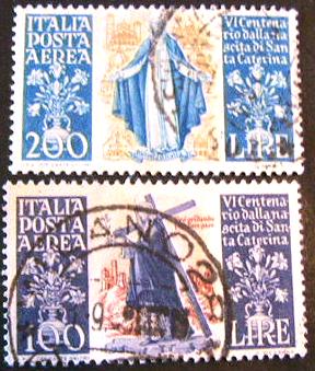 33992 - 1) 1948 - 6 Centenario della nascita di Santa Caterina da Siena. Posta Aerea. Unif. n.A146/A147   us.