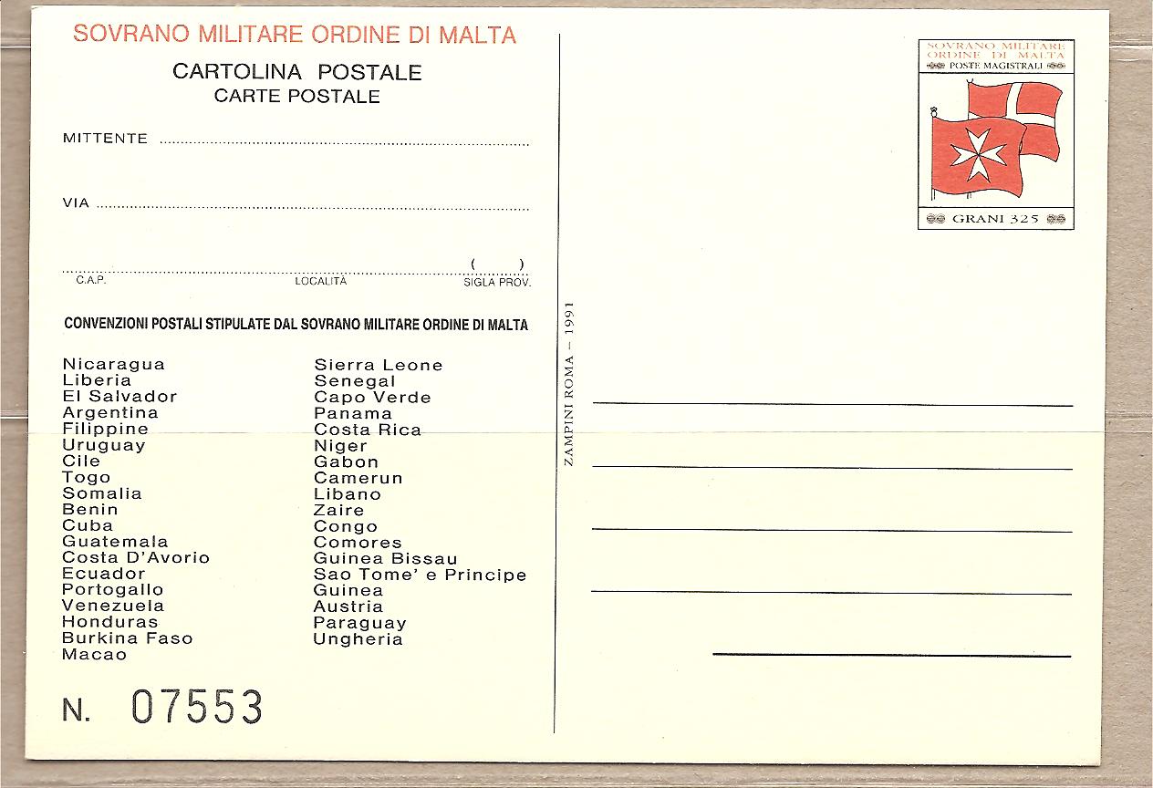 34074 - SMOM - cartolina postale nuova: Convenzioni postali con l Ordine - 1991 - O3