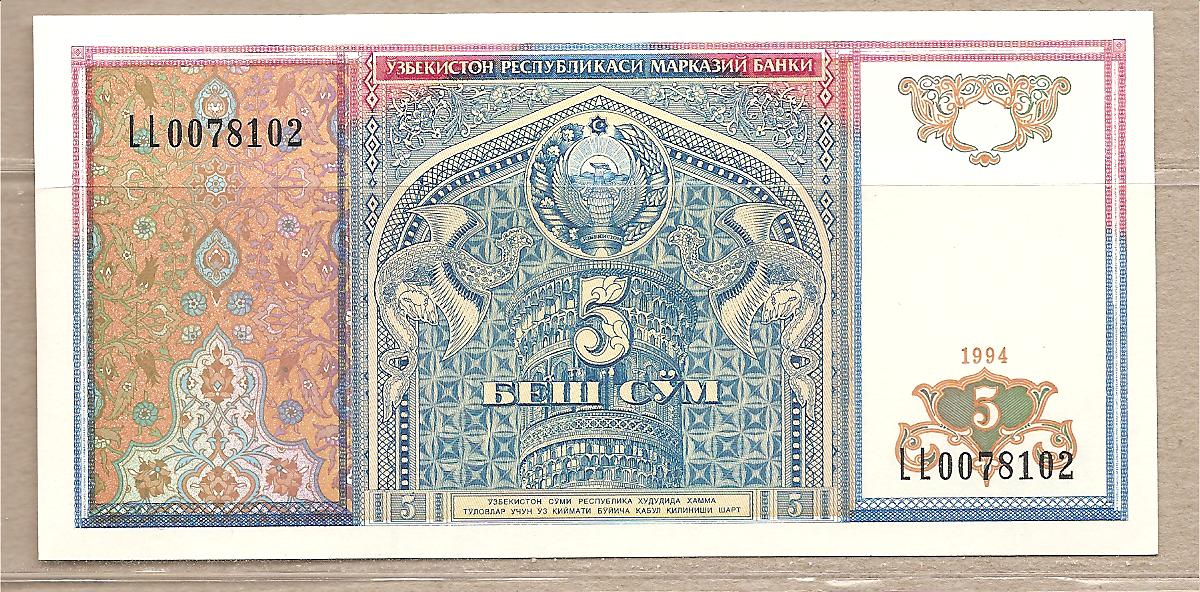 34099 - Uzbekistan - banconota non circolata da 5 Som - 1994