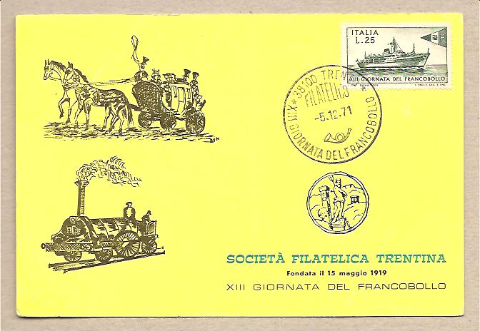 34190 - Italia - cartolina con annullo: XIII Giornata del Francobollo - 1971