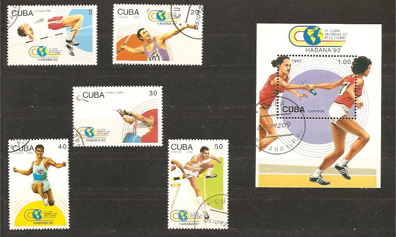 34199 - Cuba - serie completa usata + foglietto: VI Coppa Mondiale di Atletica - L Avana 1992
