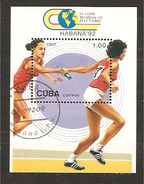 34200 - Cuba -  foglietto usato: VI Coppa Mondiale di Atletica - L Avana 1992