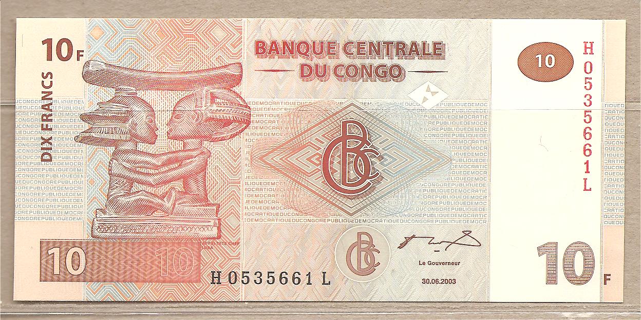 34223 - Congo - banconota non circolata da 10 Franchi - 2003