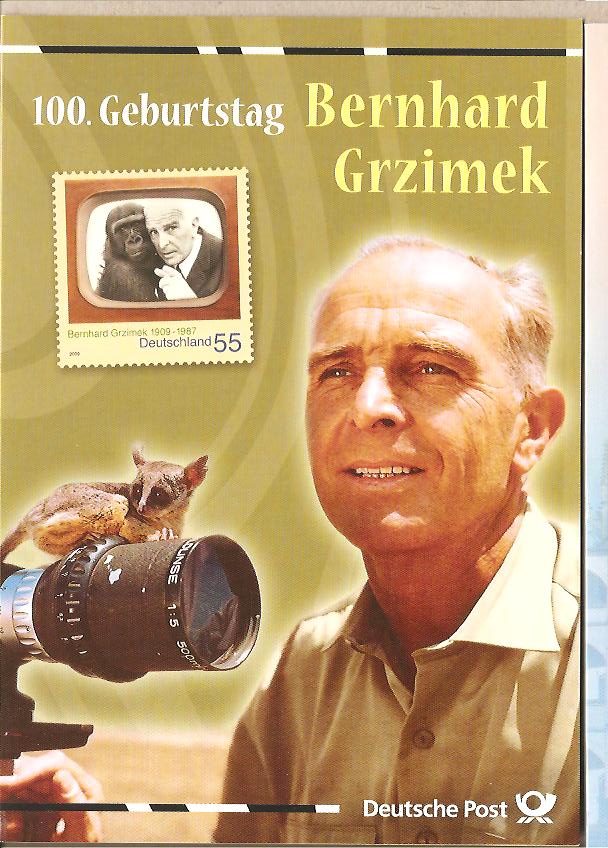 34236 - Germania - folder: 100 anniversario della nascita di Bernhard Grzimek - il padre dei documentaristi - 2009