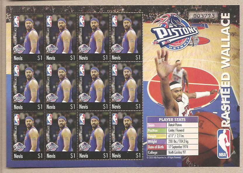 34613 - Nevis - foglietto nuovo: Stelle della NBA: Rasheed Wallace - 2005