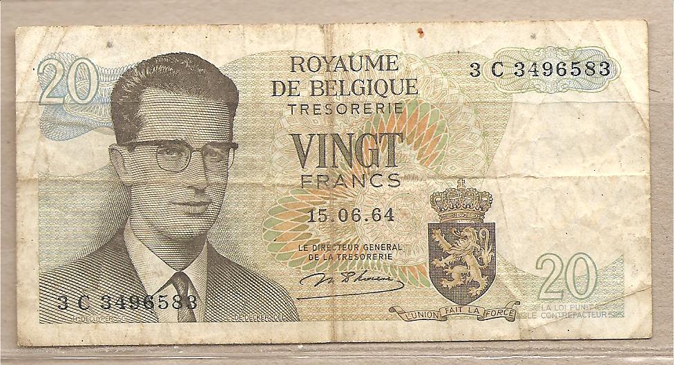 34689 - Belgio - banconota circolata da 20 Franchi - 1964