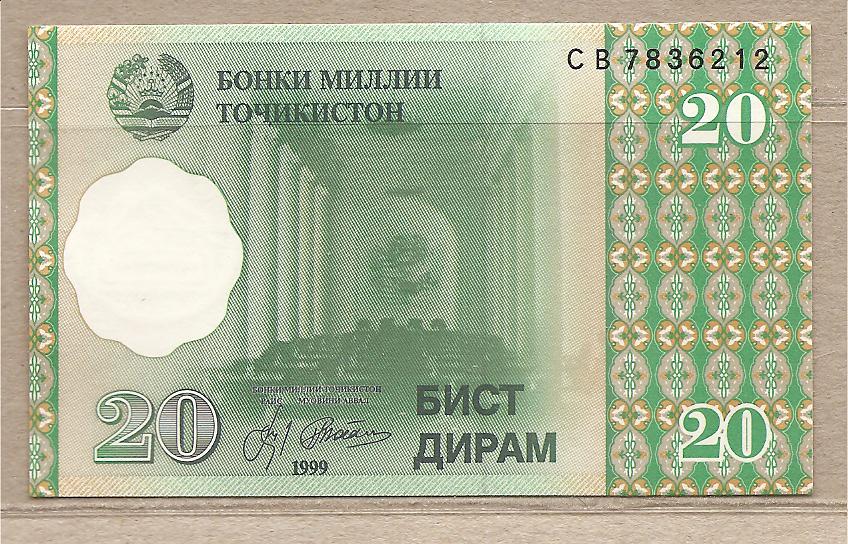 35087 - Tagikistan - banconota non circolata da 20 Dirams - 1999