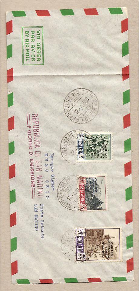35413 - San Marino - busta viaggiata con serie completa: XXVII Fiera di Milano - Posta Aerea - 12.04.1950 - RARA!!!!