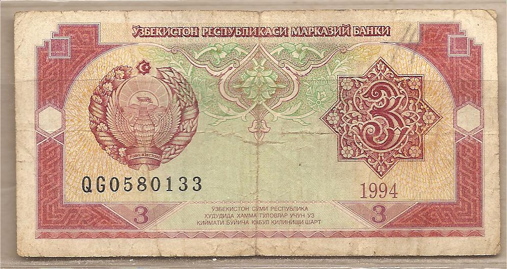 35593 - Uzbekistan - banconota circolata da 3 Sum - 1994