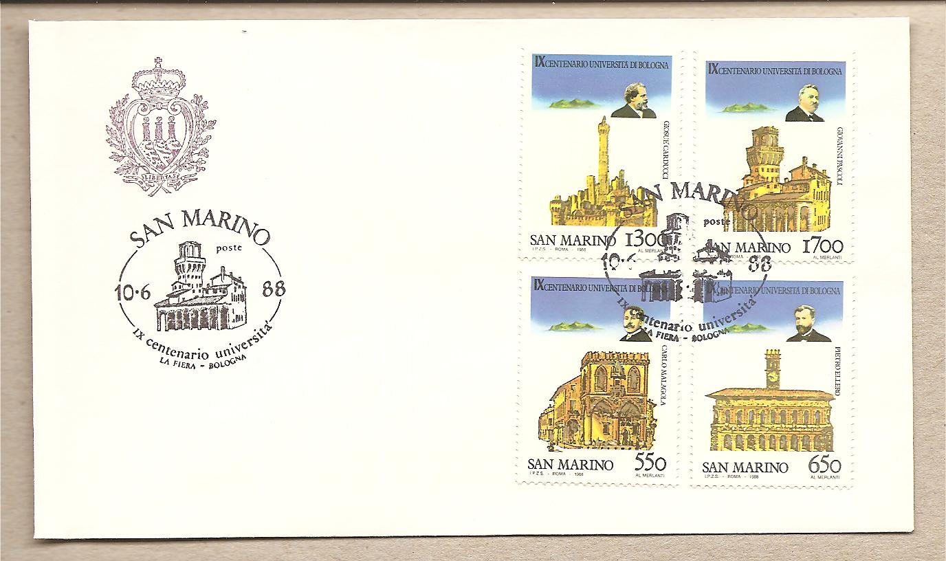 35918 - San Marino - busta con serie completa ed annullo speciale: IX Centenario dell universit di Bologna -1988