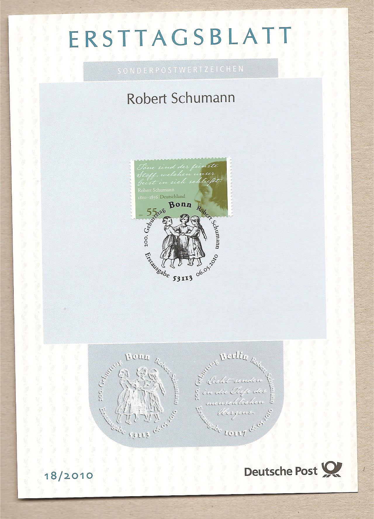 35926 - Germania - emissione primo giorno con annullo speciale di Bonn: 200 anniversario della nascita di Schumann - 18/2010