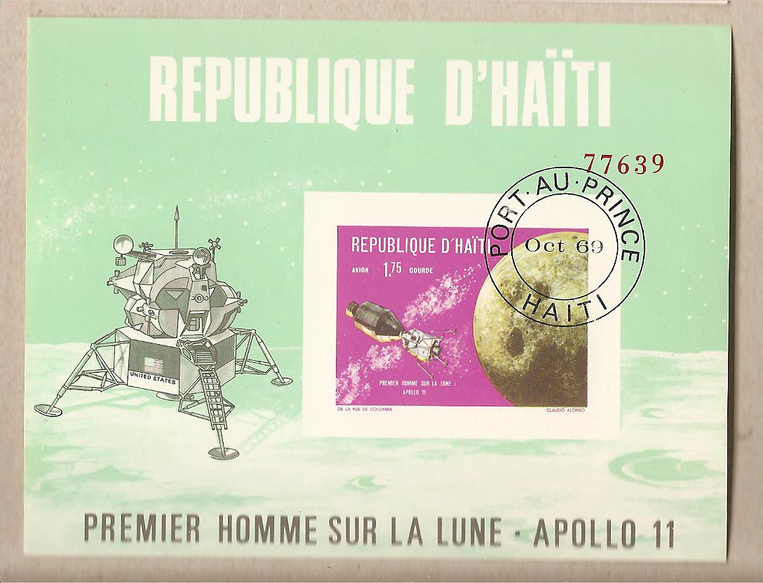 36277 - Haiti - foglietto timbrato commemmorativo non dentellato Apollo XI - Primo uomo sulla Luna - 1969 * G