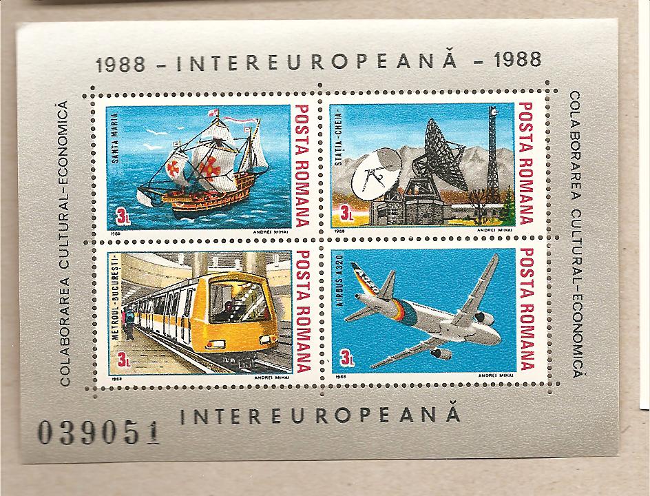 36298 - Romania - foglietto nuovo: Intereuropeana - collaborazione culturale/economica - 1988 * G