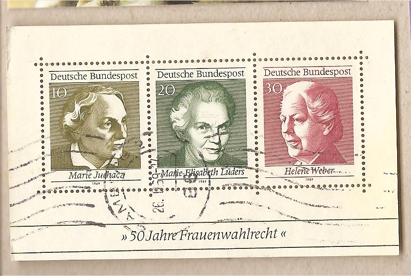36301 - Germania - foglietto usato: 50 anniversario del voto alle donne - 1969 * G