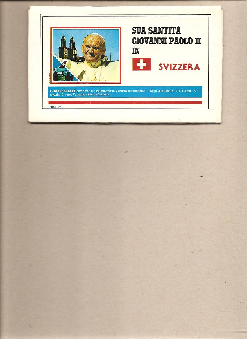 36674 - Sua Santit Giovanni Paolo II in Svizzera - Giro Speciale completo composto da: 1 busta con moneta + 1 dispaccio aereo + 9 buste speciali - 1984