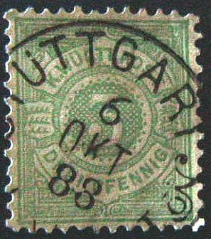 36869 - Antichi Stati - Wurttemberg - 1875  Cifra su fondo colorato. Unif. n.44  us.
