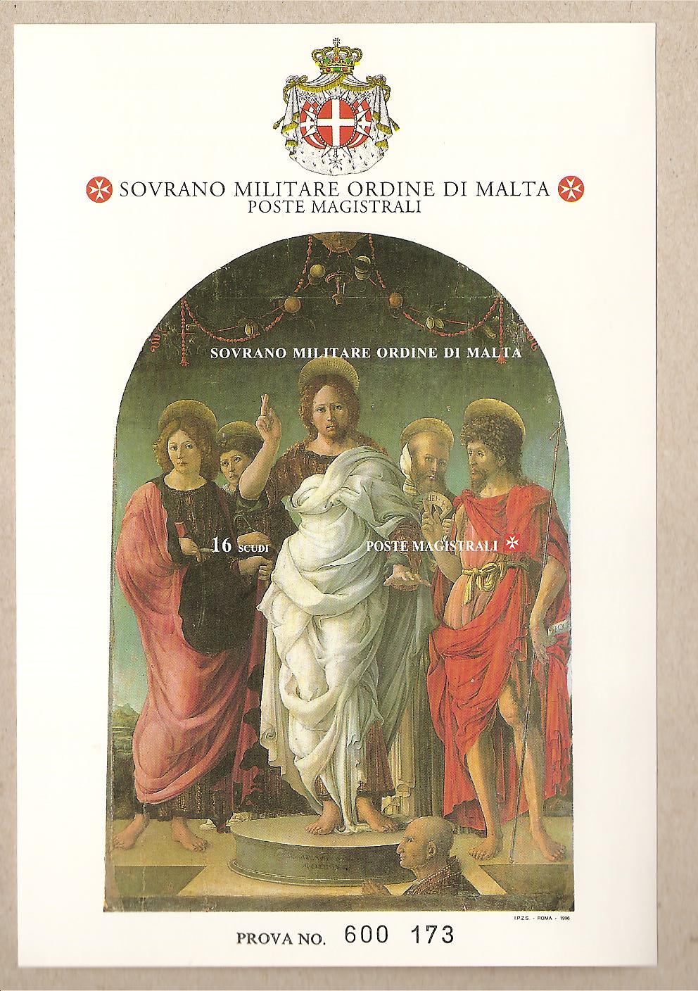 36871 - SMOM - Prova di stampa foglietto BF48 - 1996 - San Giovanni Evangelista