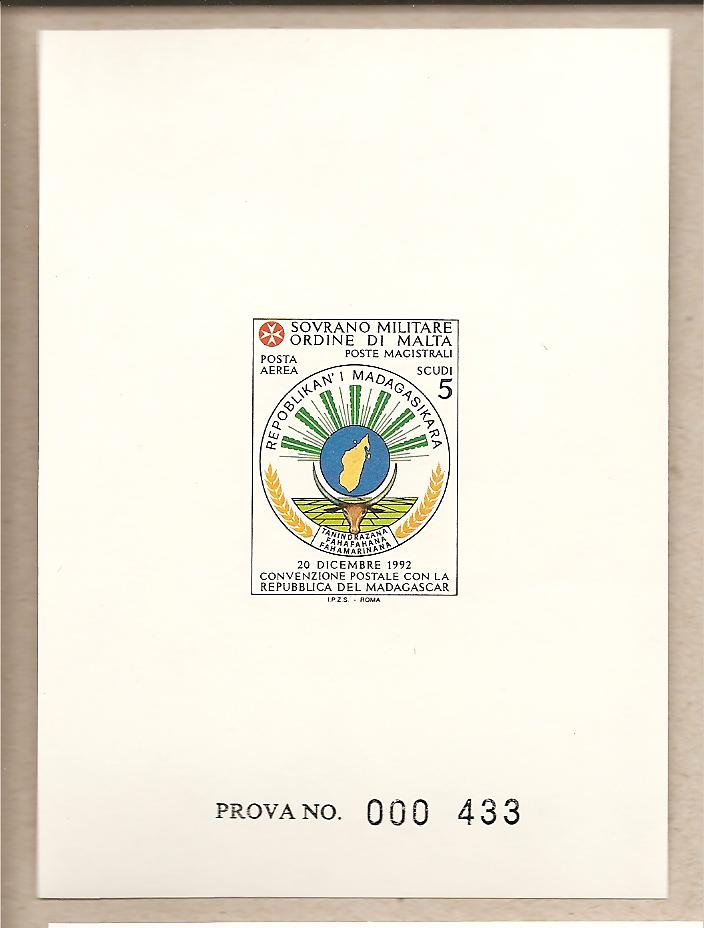36875 - SMOM - Prova di stampa serie di posta aerea A49 - 1994 - Convenzione postale con Madagascar