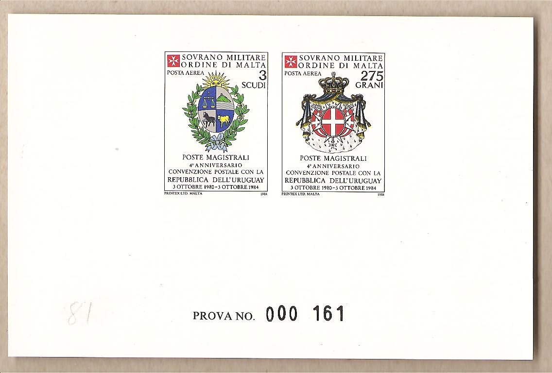 36885 - SMOM - Prova di stampa serie di posta aerea A9/A10 - 1984 - Convenzione postale con Uruguay