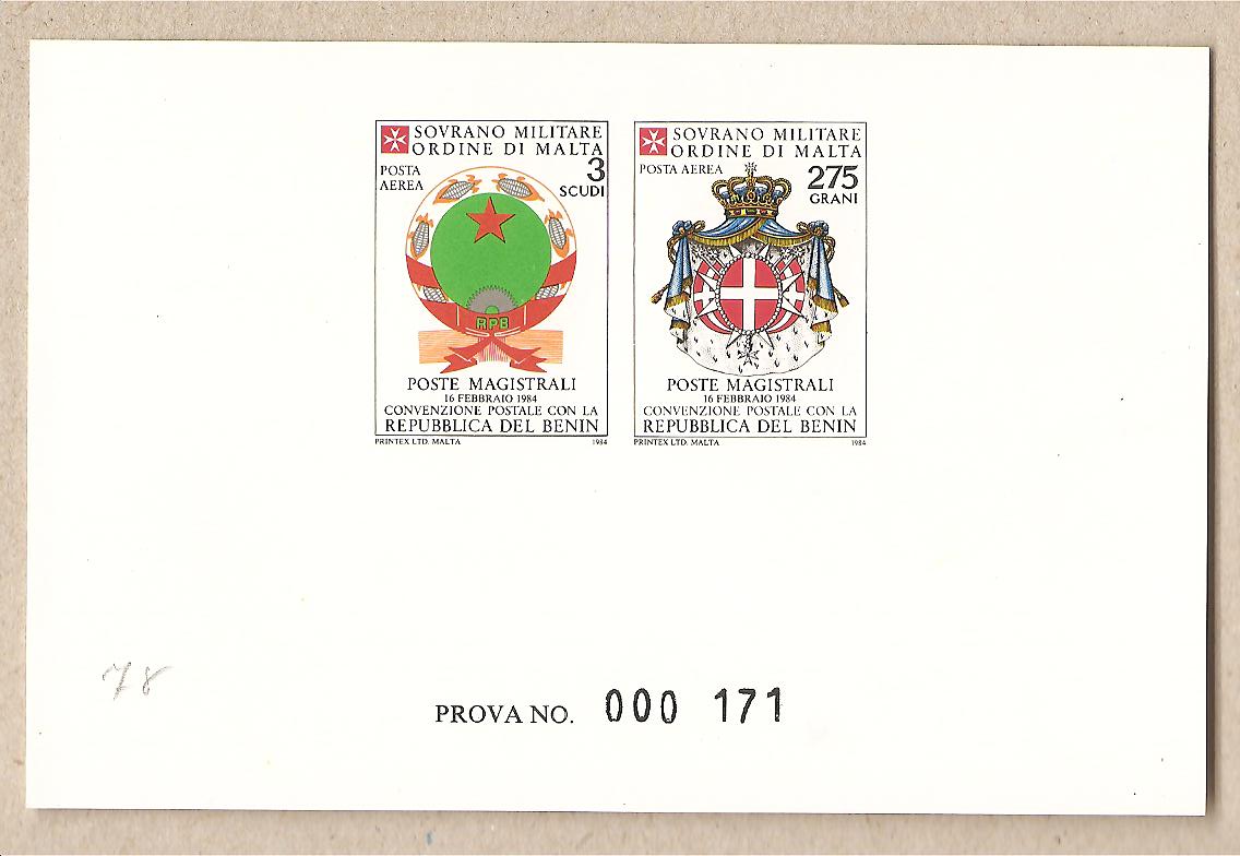 36886 - SMOM - Prova di stampa serie di posta aerea A7/A8 - 1984 - Convenzione postale con Benin