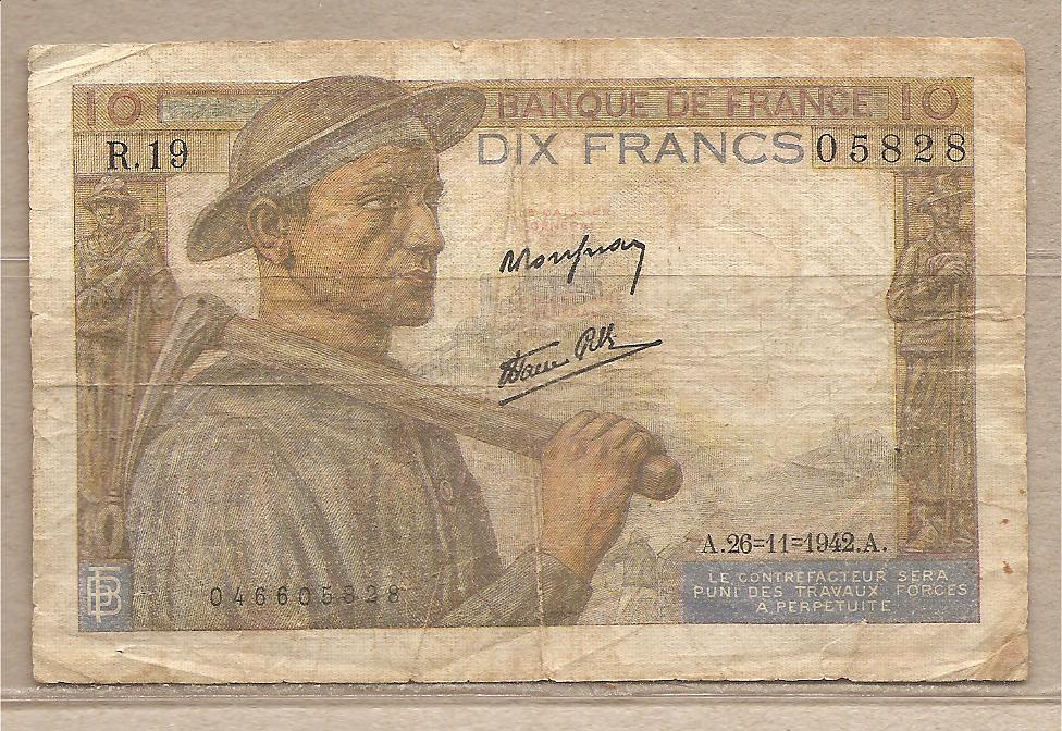 36916 - Francia - banconota circolata da 10 Franchi - 1942