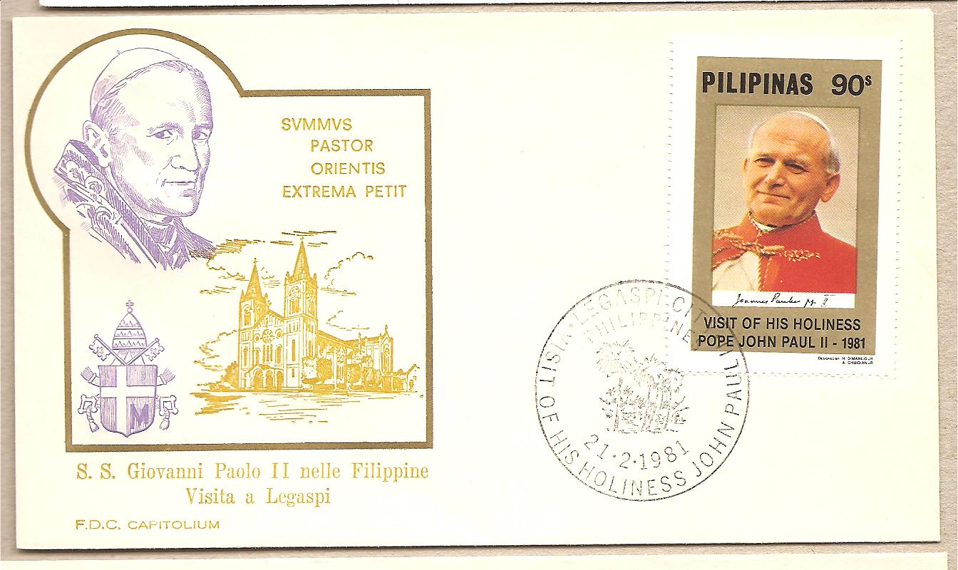 37047 - Filippine - busta con annullo speciale: Visita di S.S. Giovanni Paolo II a Legaspi - 1981