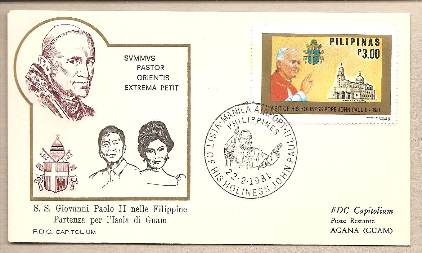 37064 - Filippine - busta FDC con annullo speciale: Visita di S.S. Giovanni Paolo II - 1981 - viaggiata per Guam