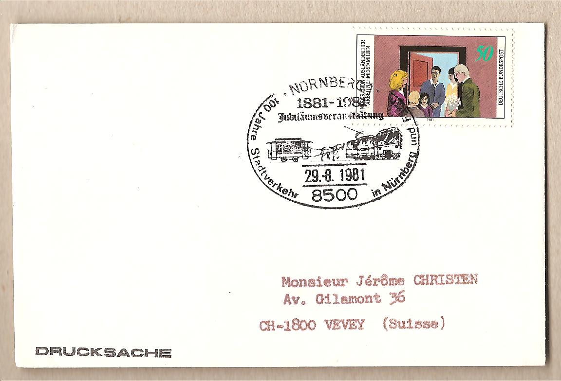 37122 - Germania Occidentale - busta con annullo speciale: 100 anniversario del traffico cittadino di Norimberga - 1981