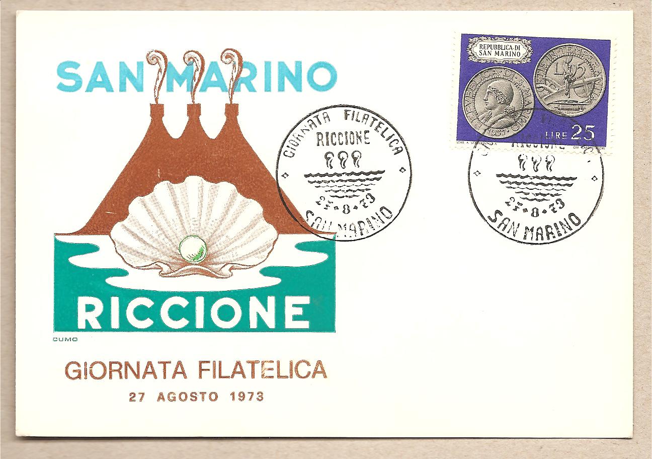 37196 - San Marino - cartolina con annullo speciale: Giornata filatelica San Marino - Riccione - 1973