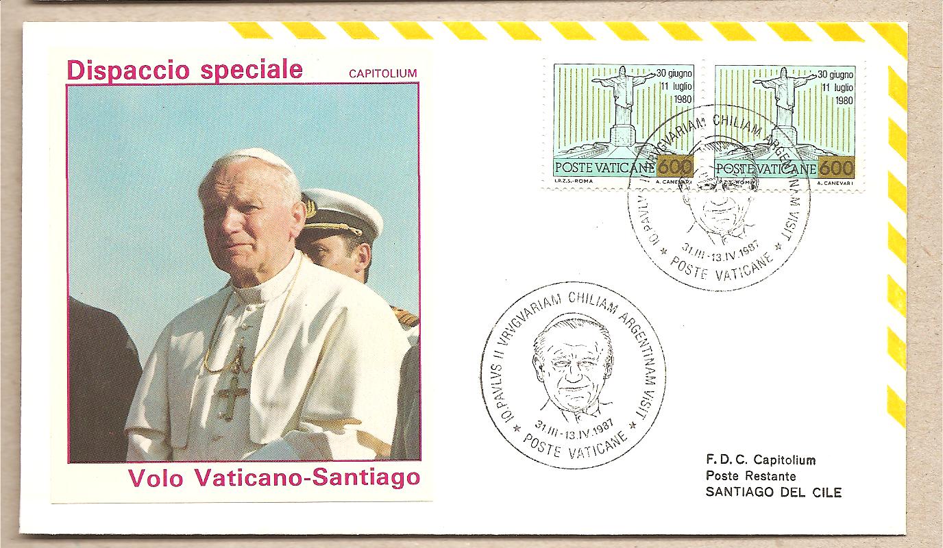 37316 - Vaticano - viaggio di S.S. Giovanni Paolo II in Cile - 1987 - con timbro di arrivo