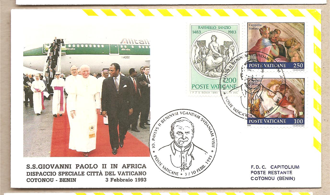 37323 - Vaticano - viaggio di S.S. Giovanni Paolo II in Benin - 1993 - con timbro d arrivo