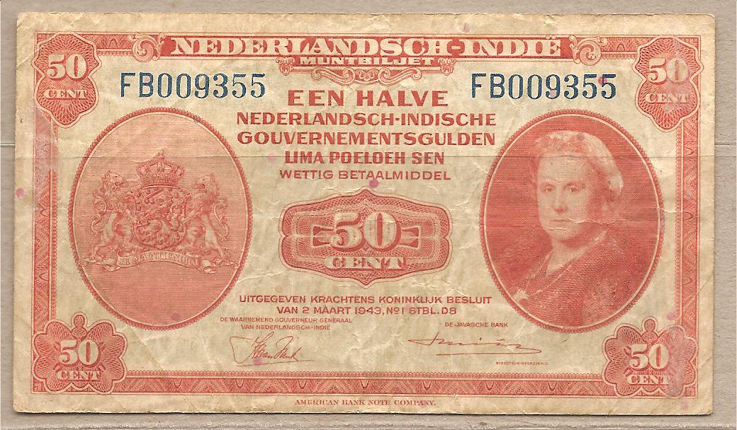 37427 - Indie Olandesi - banconota circolata da 50 centesimi - 1943