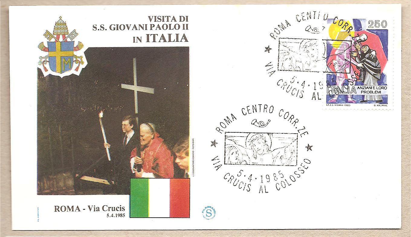 37448 - Italia - busta con annullo speciale: Visita di S,S. Giovanni Paolo II a Roma - Via Crucis al Colosseo - 1985