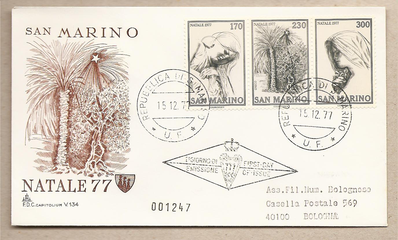 37502 - San Marino - busta FDC con serie completa: Natale - 1977