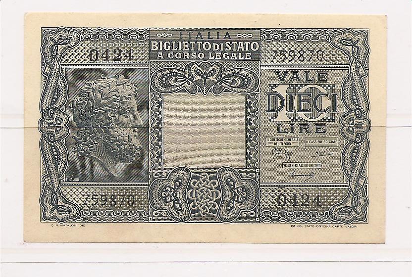 37635 - Italia - banconota non circolata da 10  - Giove -1944