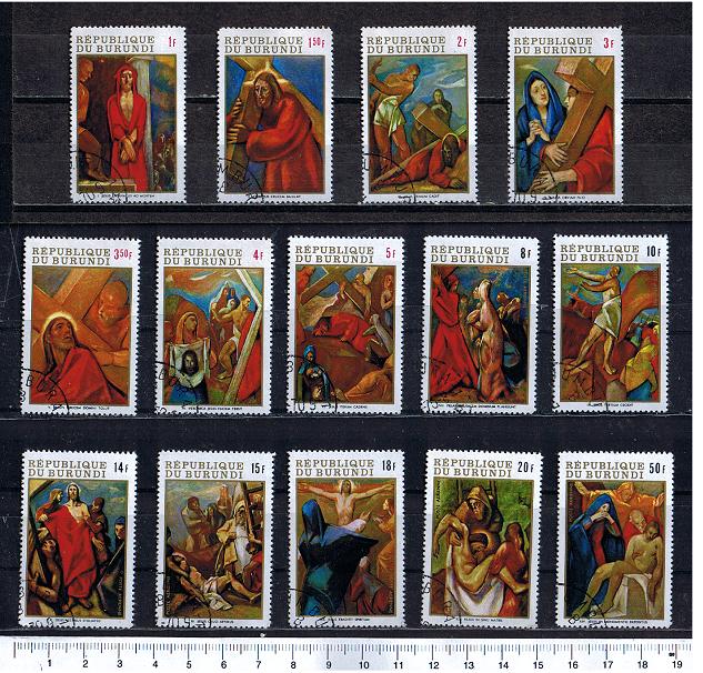 37711 - BURUNDI, Anno 1970-1171- Yvert 363/369+A129133  * - Pasqua: dipinti religiosi della via Crucis - 14 valori serie completa timbrata
