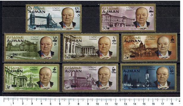 37985 - AJMAN, Anno 1967, # 79A-86A * Sir Winston Churchill,sovrastampati nuova moneta - 8 valori serie completa nuova senza colla