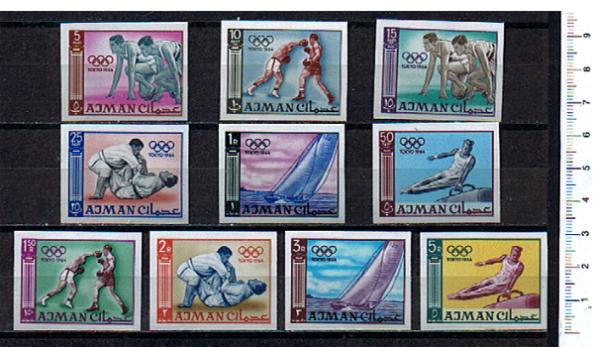 37991 - AJMAN, Anno 1965- 28-37 * Giochi Olimpici di Tokyo - 10 valori non dentellati serie completa nuova