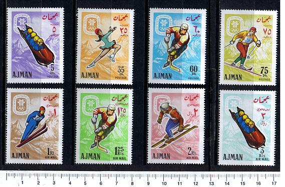 38022 - AJMAN (ora U.E.A.), Anno 1967, # 165-72 * Olimpiadi Invernali di Grenoble - 8 valori serie completa nuova senza colla