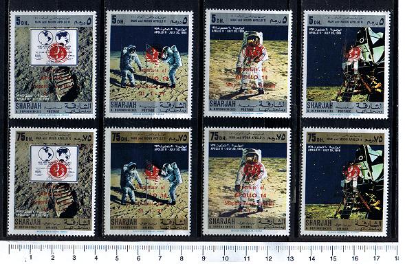 38216 - SHARJAH (ora U.E.A.), Anno 1970-665-72 * Atterraggio sulla Luna, sovrastampati Apollo 14, - 8 valori serie completa nuova senza colla