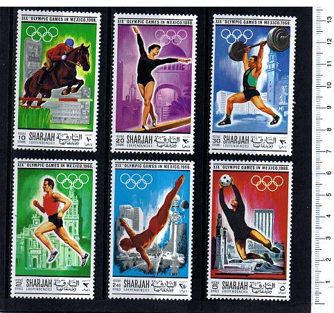 38225 - SHARJAH (ora U.E.A.), Anno 1968-363-68 * Giochi olimpici del Messico - 6 valori serie completa nuova