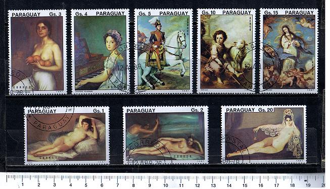 38383 - PARAGUAY, Anno 1976-3640, Yvert 1472/1476+A723/725 - Dipinti famosi di pittori Spagnoli - 8 valori serie completa timbrata