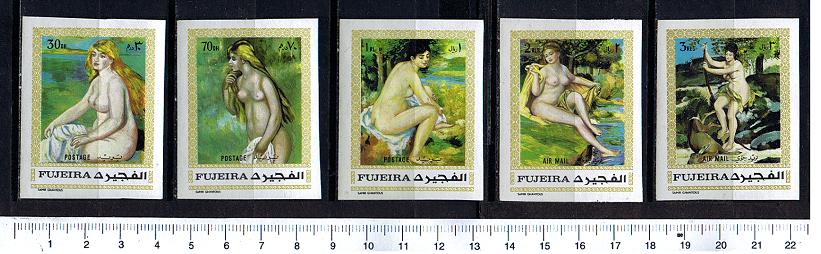 38427 - FUJEIRA (ora U.E.A.), Anno 1970, # 590-94 - Le donne dipinte da pittori famosi - 5 valori non dentellati completi nuovi senza colla