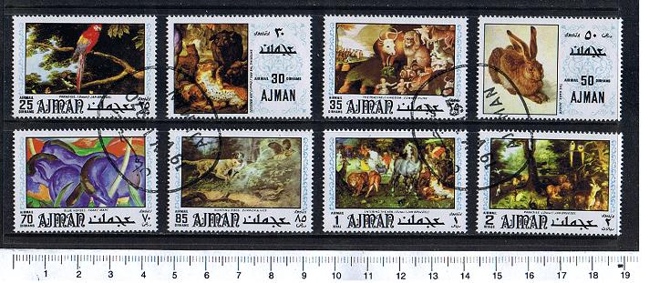 51000 - AJMAN (ora Unione Emirati Arabi), Anno 1970-1833, TS 972/979 - Gli animali nei dipinti di pittori famosi - 8 valori serie completa timbrata