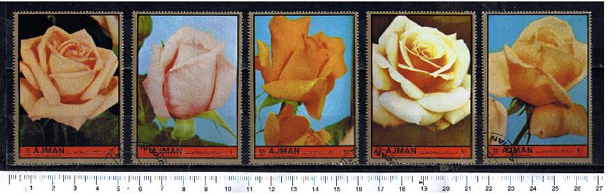 38827 - AJMAN	1972-2926 * Rose Tender soggetti diversi  - 5 valori serie completa timbrata- Catalogo O.T.S. n 1537/1541